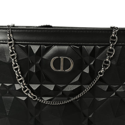 Christian Dior Calfskin Macrocannage Diamond Caro Zipped Pouch With Chain Black 8 of 11