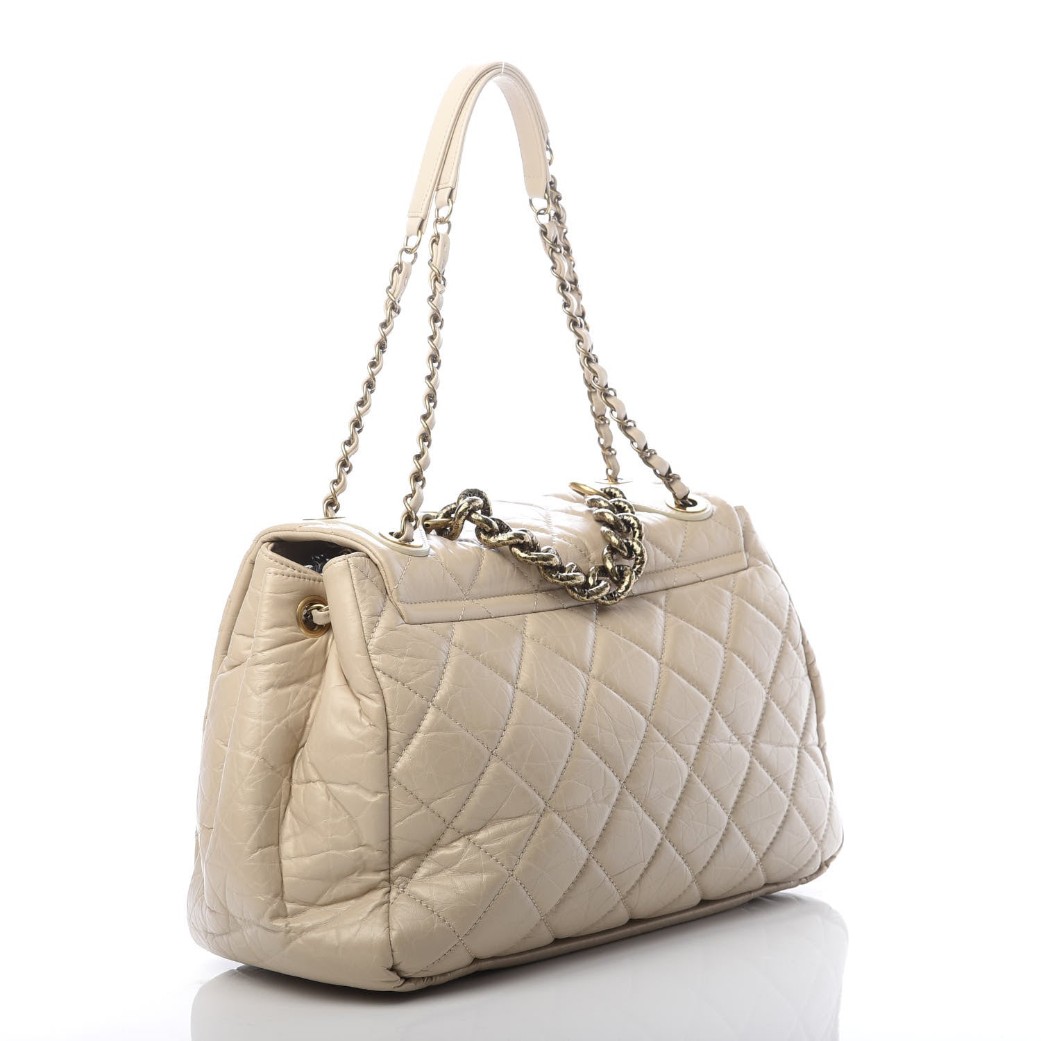 Chanel Aged Calfskin Quilted Large Pondichery Flap Beige 3 of 13