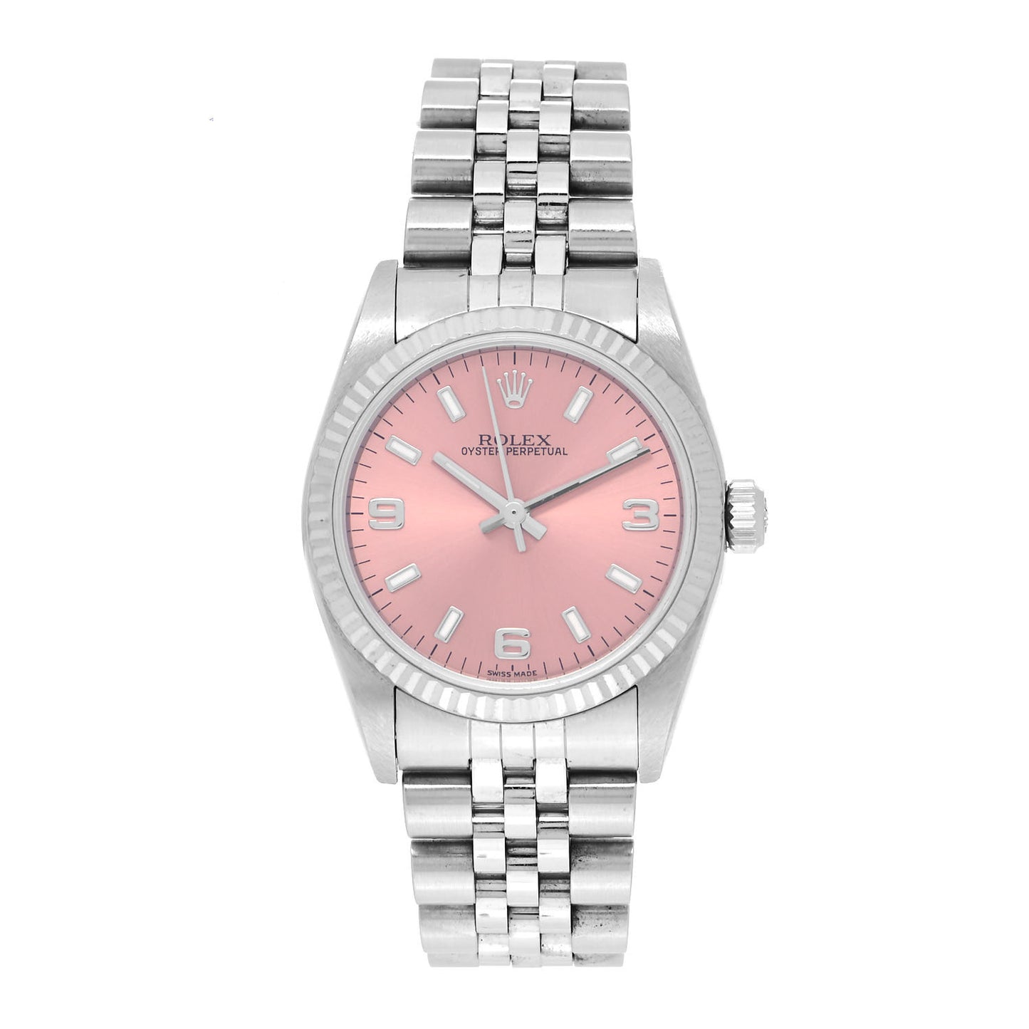 Stainless Steel 18K White Gold 31mm Oyster Perpetual Datejust Watch Pink 77014