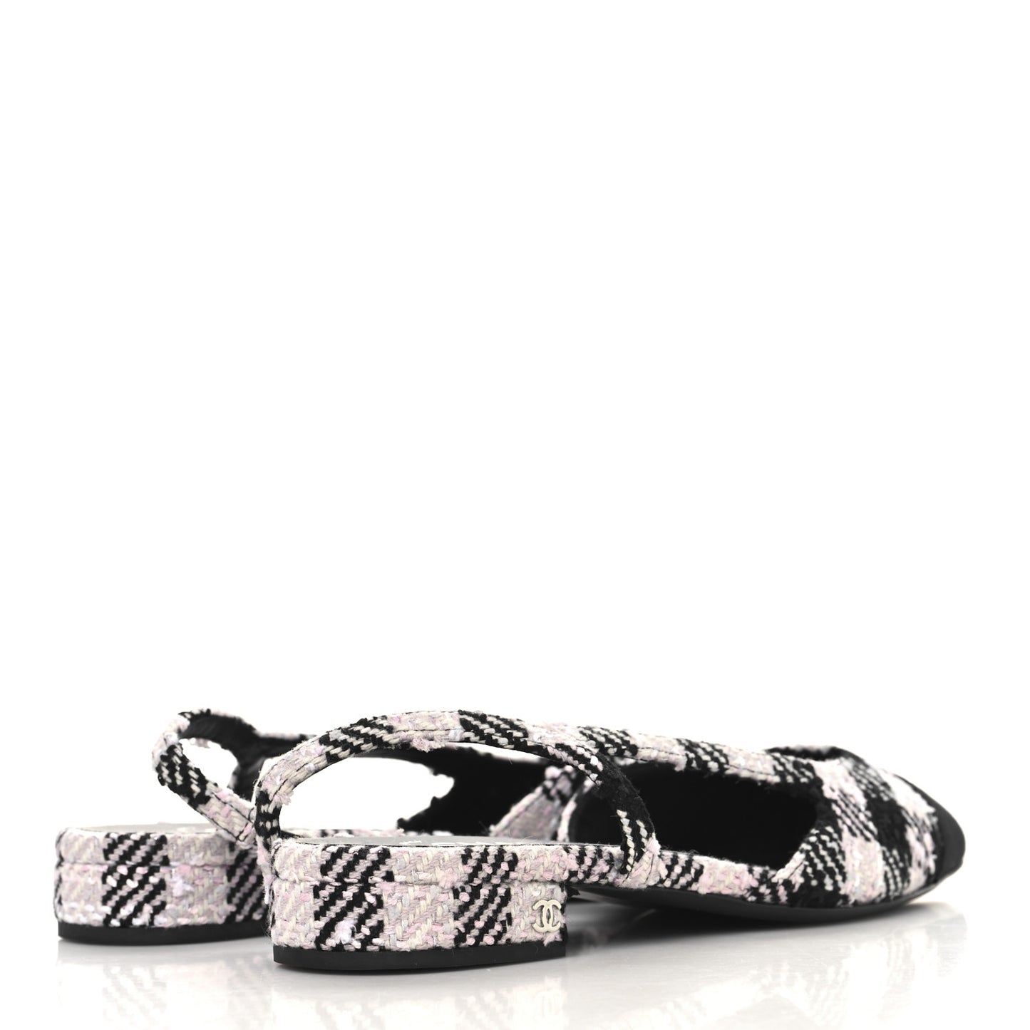 Tweed Cap Toe CC Slingback Flats 41 Black Pink White