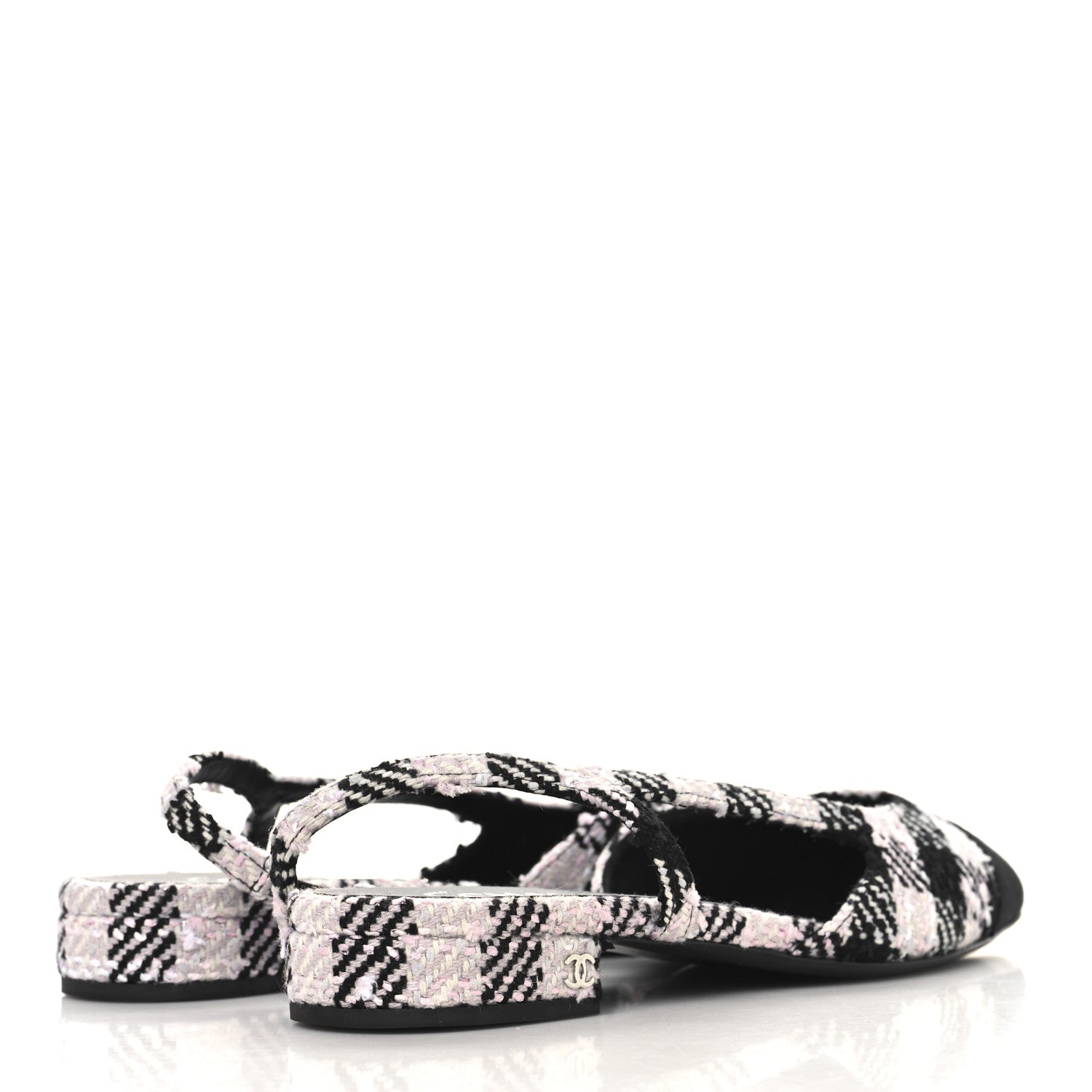 Chanel Tweed Cap Toe CC Slingback Flats 41 Black Pink White 5 of 9