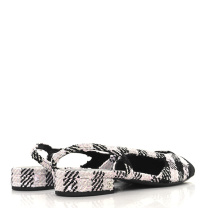 Chanel Tweed Cap Toe CC Slingback Flats 41 Black Pink White 5 of 9