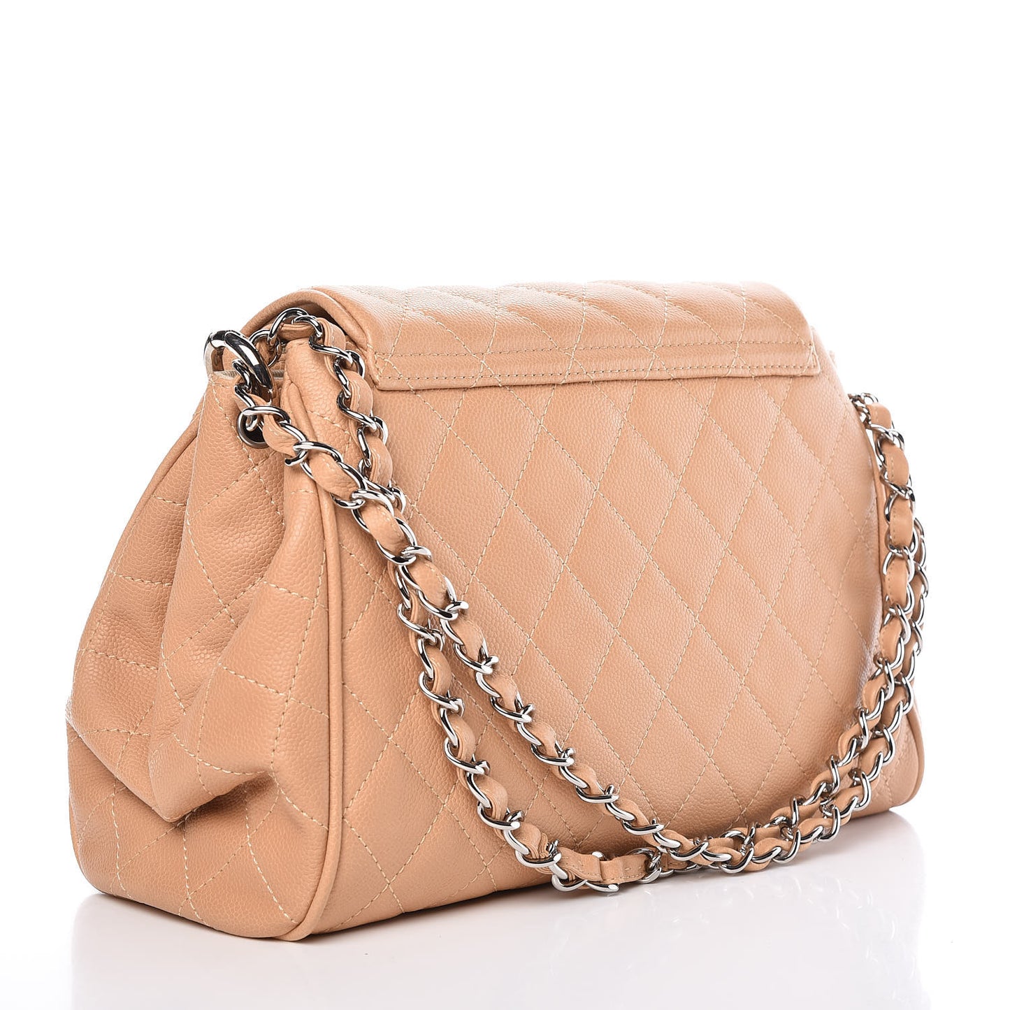 Caviar Quilted Timeless Accordion Flap Beige