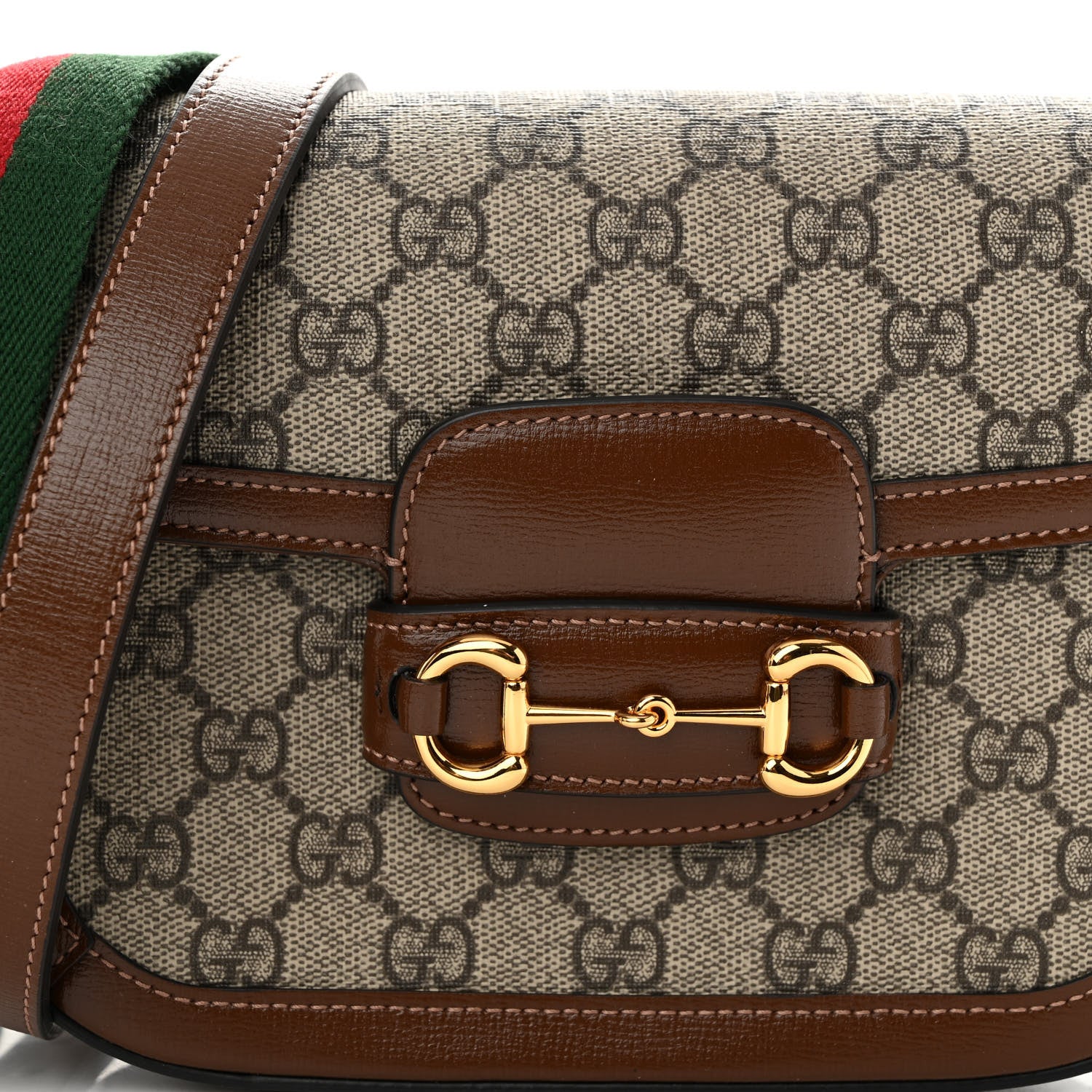 Gucci GG Supreme Monogram Azalea Calfskin Web Mini Horsebit 1955 Shoulder Bag Beige Ebony Brown Sugar 8 of 11