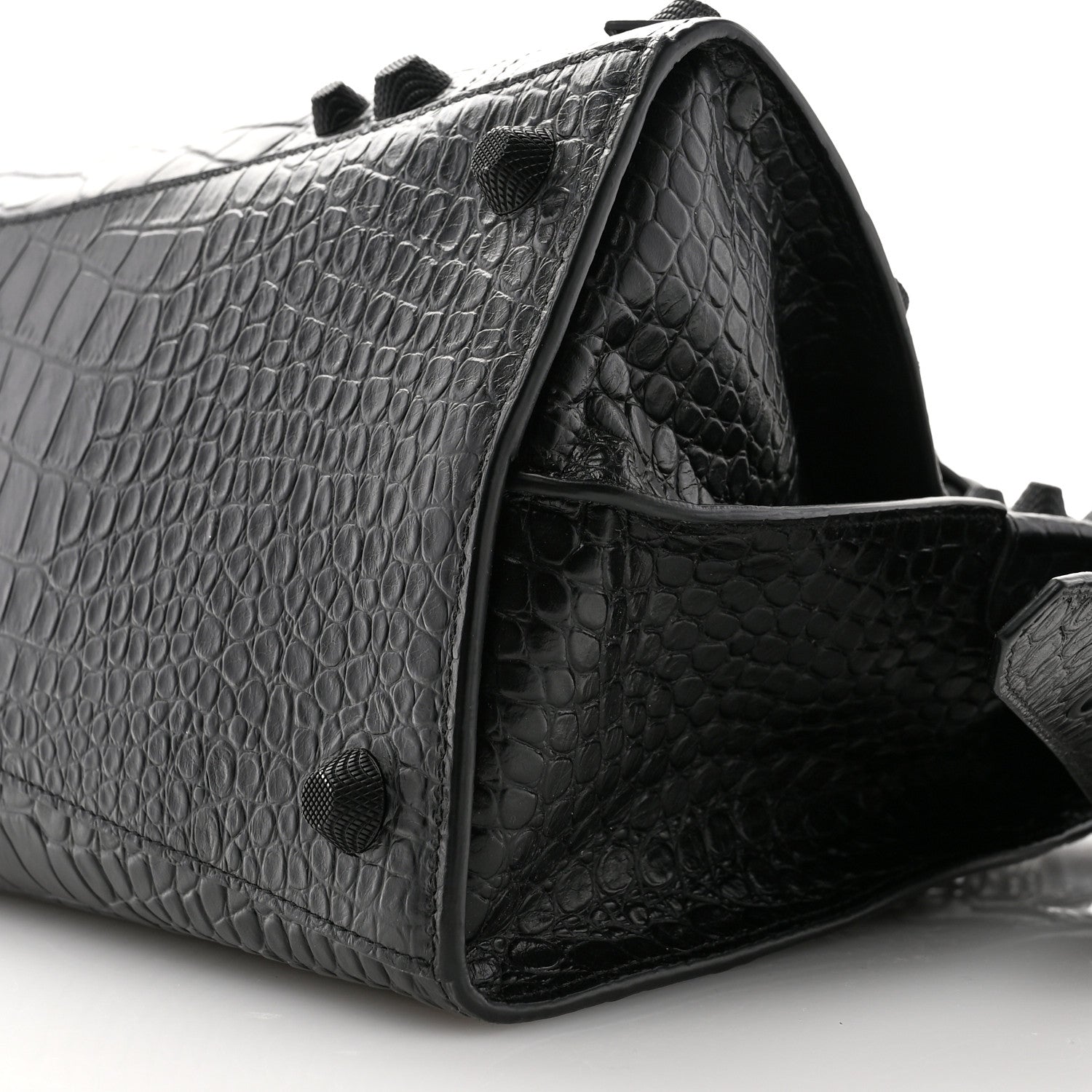Balenciaga Semi Shiny Calfskin Crocodile Embossed Neo Cagole Black Hardware City Handbag Black 10 of 10