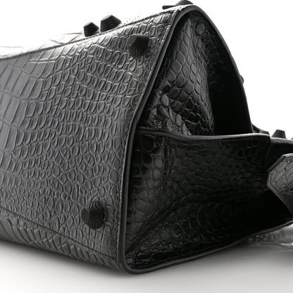 Balenciaga Semi Shiny Calfskin Crocodile Embossed Neo Cagole Black Hardware City Handbag Black 10 of 10