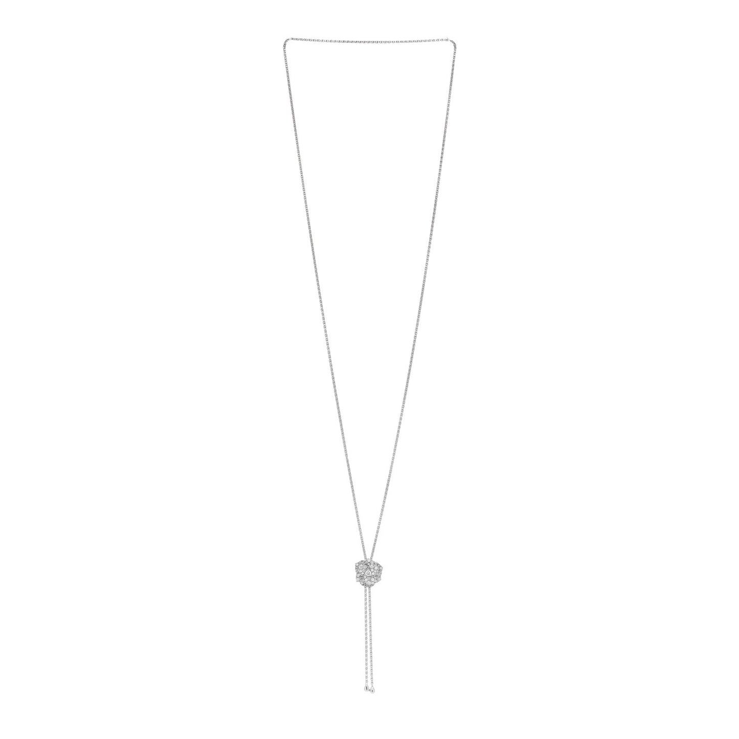 18K White Gold Diamond Rose Lariat Pendant Necklace