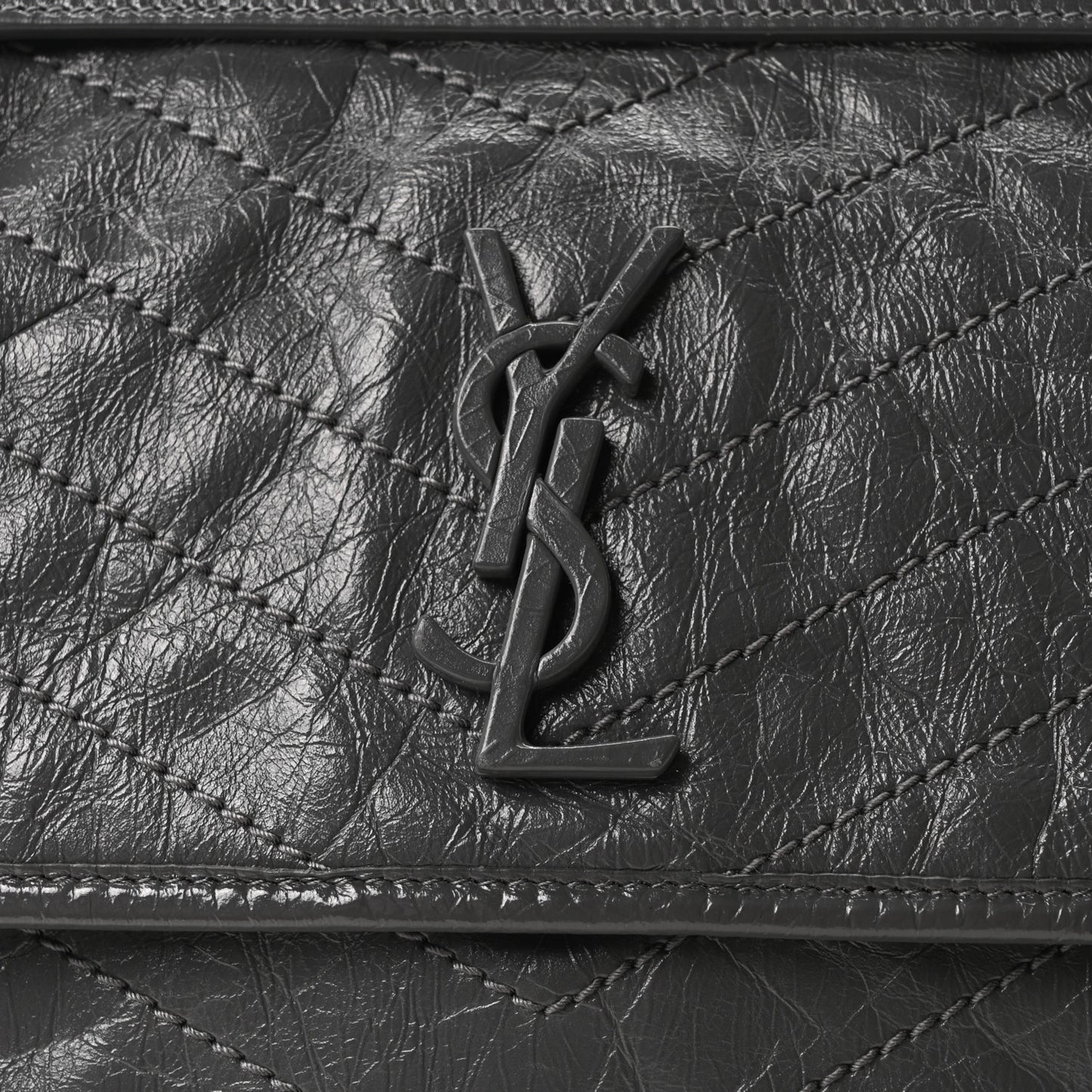 Crinkled Calfskin Matelasse Monogram Medium Niki Chain Satchel Storm