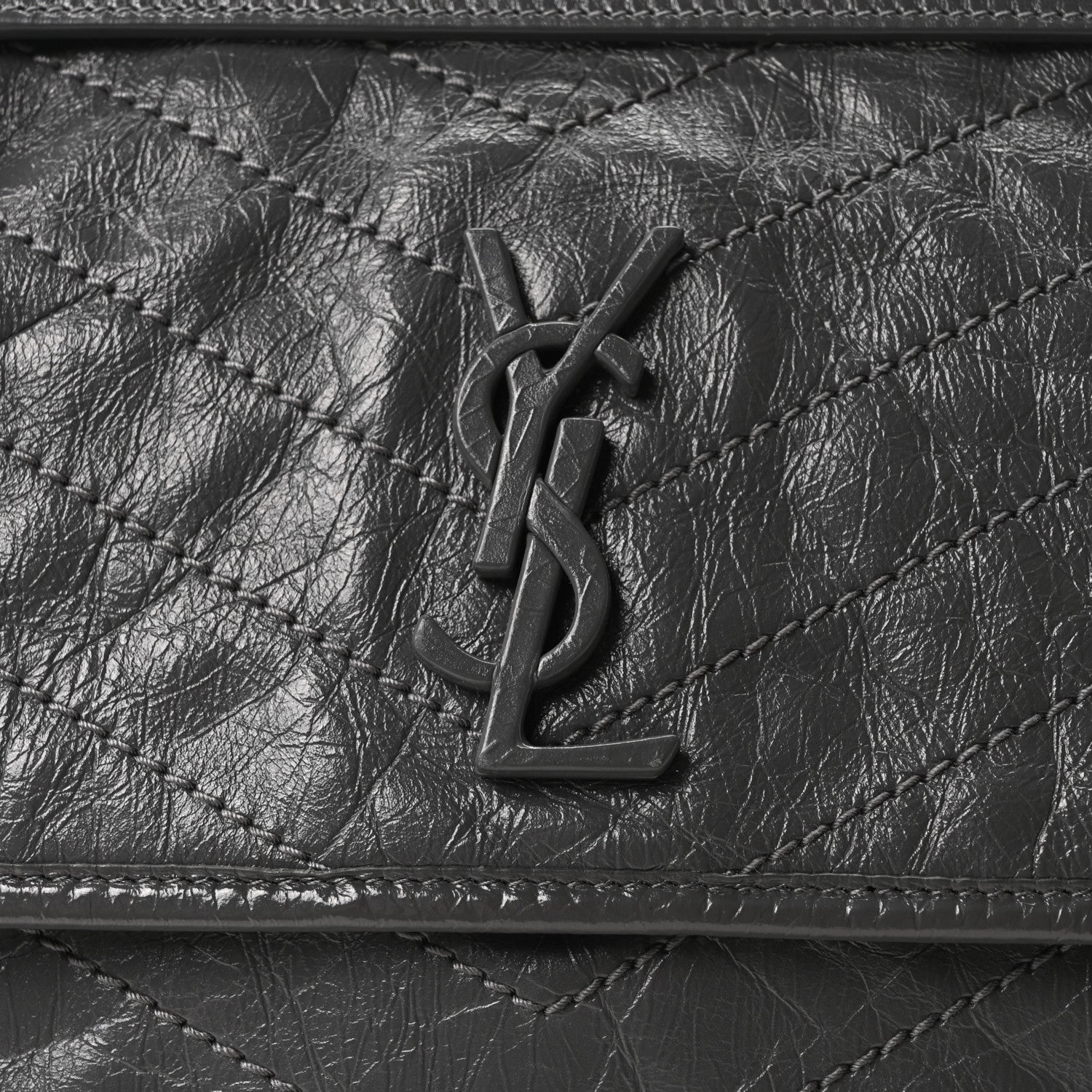 Saint Laurent Crinkled Calfskin Matelasse Monogram Medium Niki Chain Satchel Storm 8 of 10