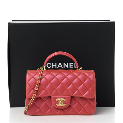 Chanel Iridescent Lambskin Quilted Mini Top Handle Rectangular Flap Red 11 of 11