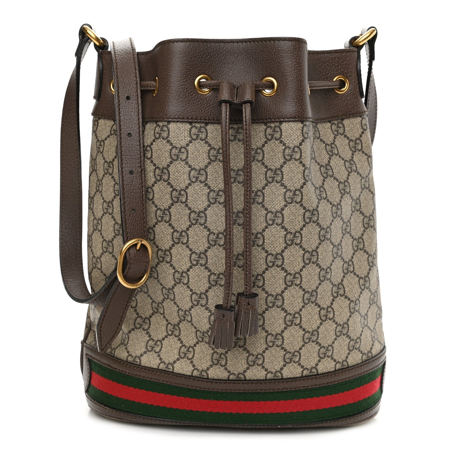 GG Supreme Monogram Web Ophidia Bucket Bag Brown