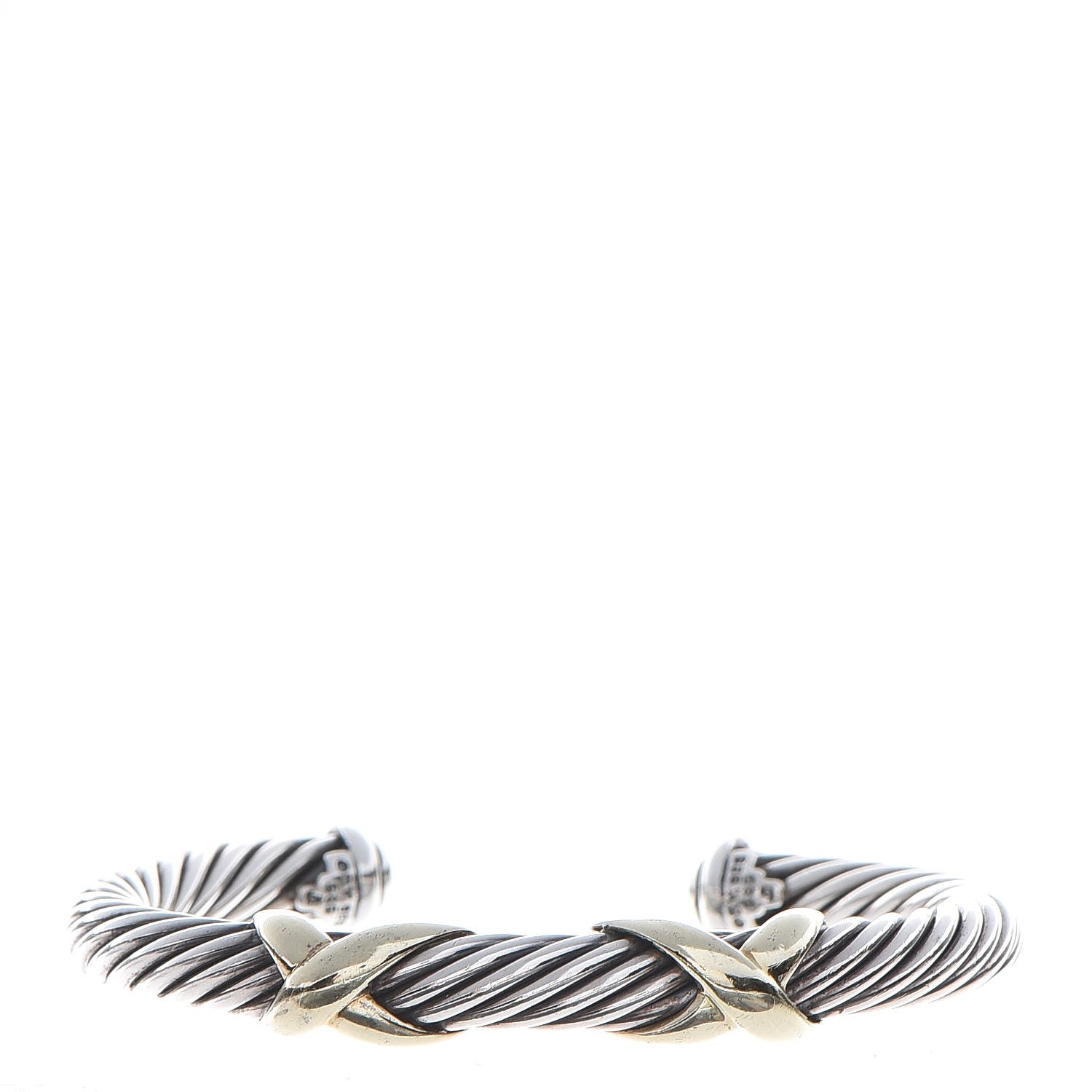 David Yurman Sterling Silver 14K Yellow Gold 7mm Double X Cable Bracelet 1 of 5