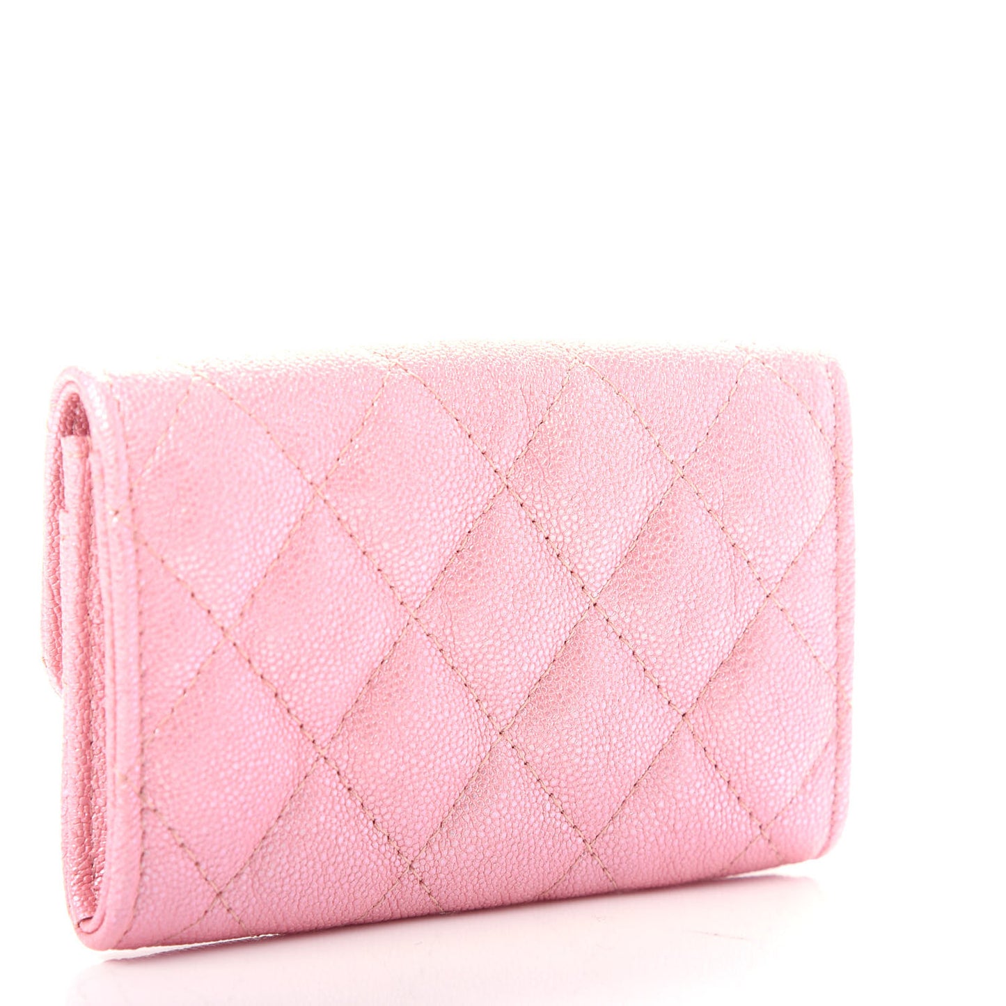 Iridescent Caviar Quilted Flap Card Holder Rose Pink