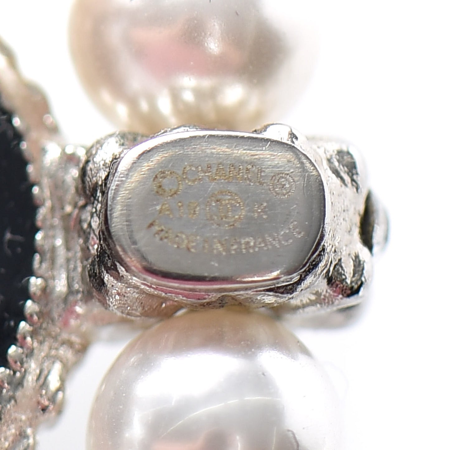 Crystal Pearl Bead CC Round Earrings Silver Black