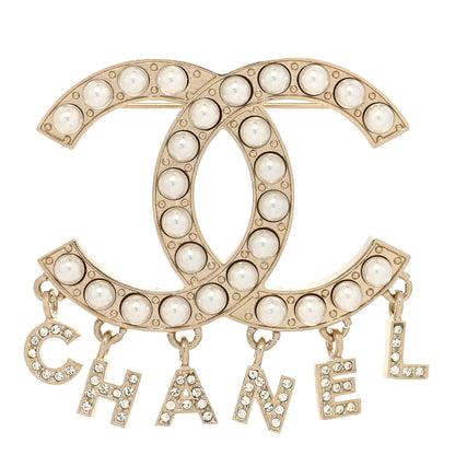 Chanel Crystal Pearl Signature Drop Brooch Gold 2 of 4