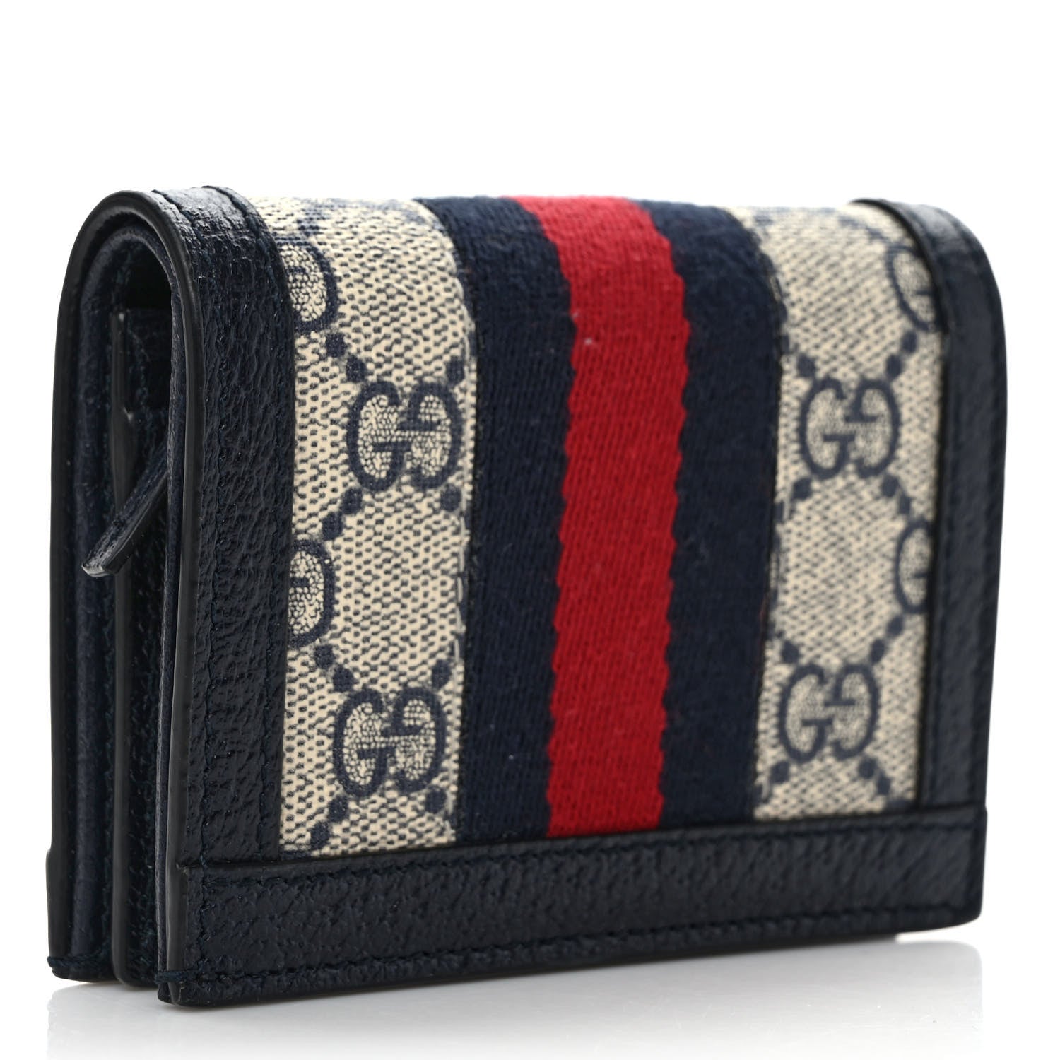 Gucci GG Supreme Monogram Textured Dollar Calfskin Web Ophidia Card Case Beige Blue 3 of 8