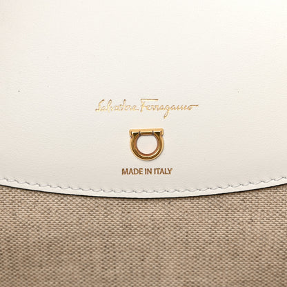 Salvatore Ferragamo Canvas Calfskin Gancini Tote White Beige 7 of 12