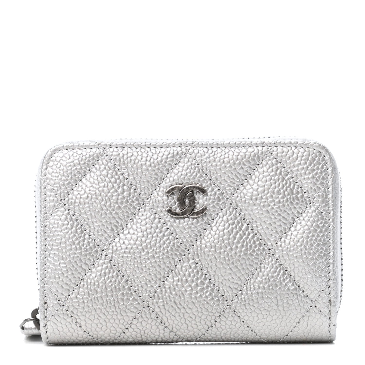 Chanel Metallic Caviar Quilted Zip Coin Purse Silver 1 of 8