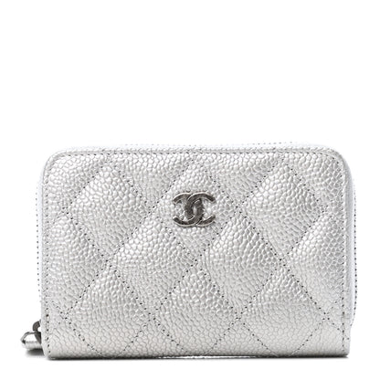 Chanel Metallic Caviar Quilted Zip Coin Purse Silver 1 of 8