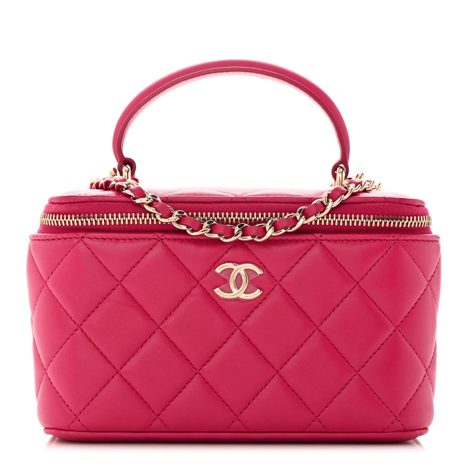 Chanel Lambskin Quilted Small Top Handle Vanity Case With Chain Dark Pink 1 of 14