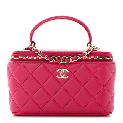 Chanel Lambskin Quilted Small Top Handle Vanity Case With Chain Dark Pink 1 of 14