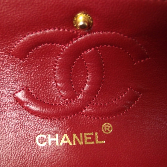 Lambskin Quilted Double Flap Red
