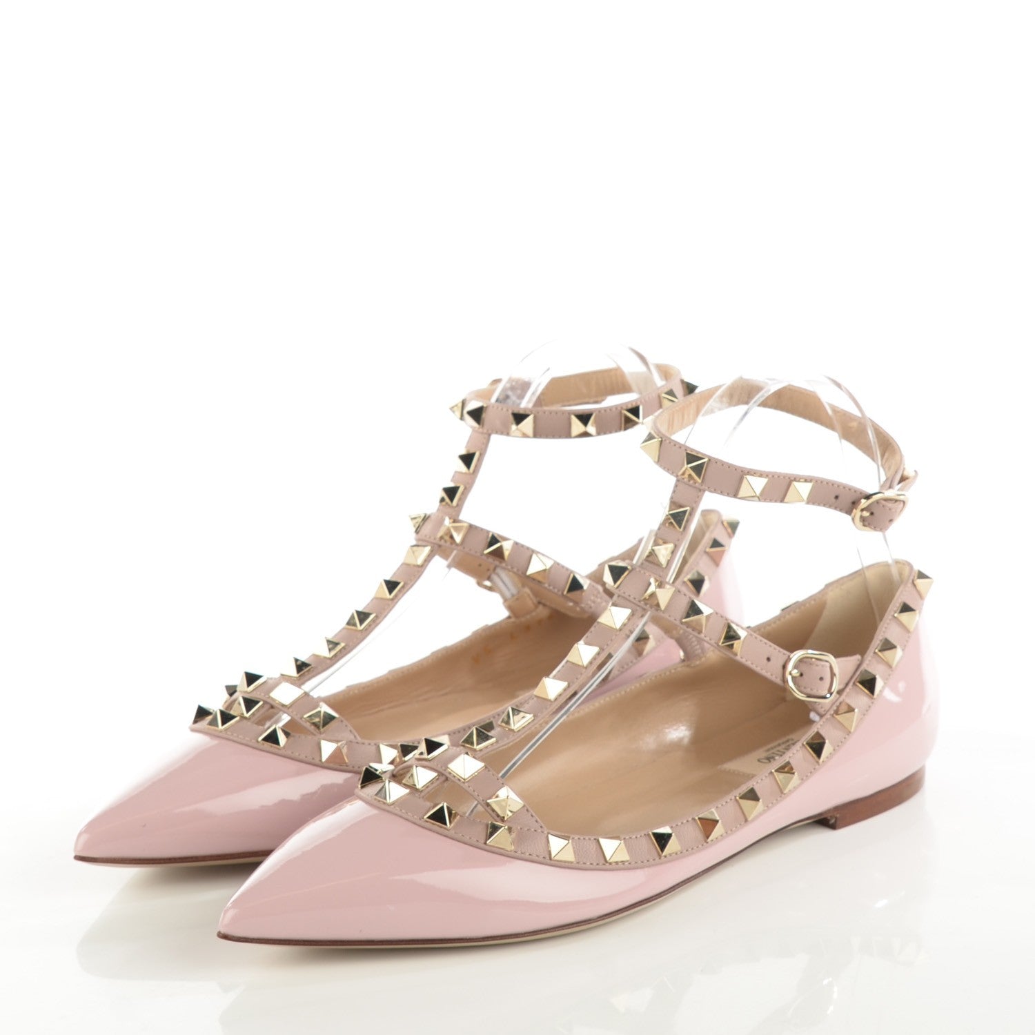 Valentino Garavani Patent Rockstud Cage Ballerina Flats 37.5 Water Rose Poudre 3 of 8