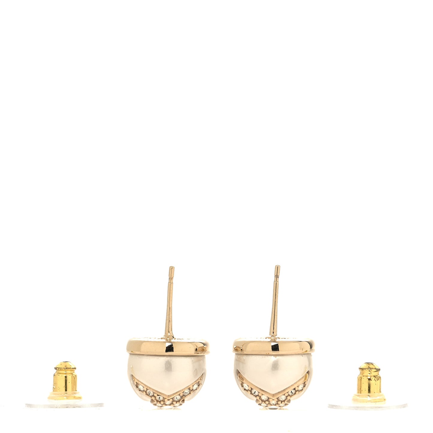 Pearl Crystal Metal CC Round Earrings Gold