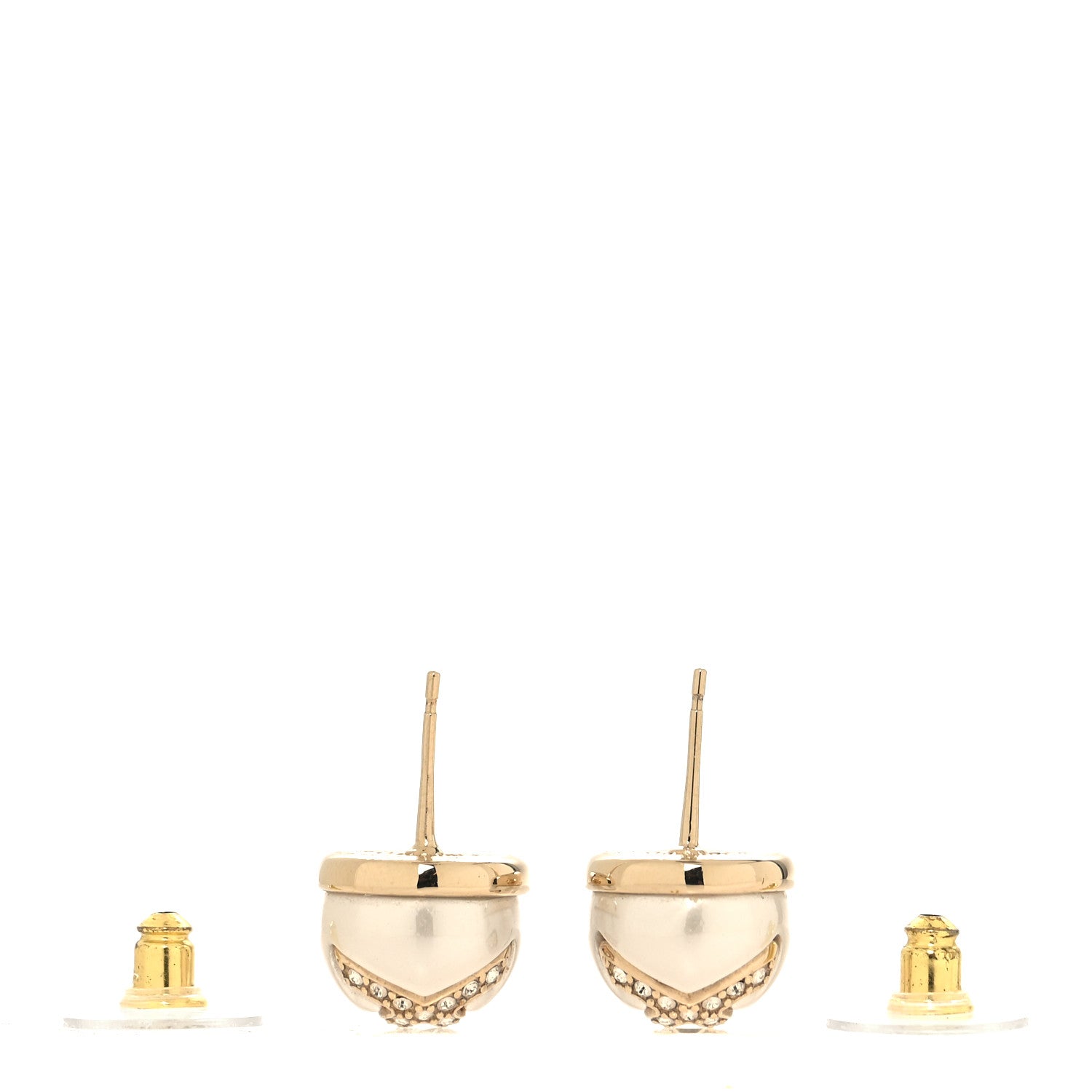 Chanel Pearl Crystal Metal CC Round Earrings Gold 3 of 5