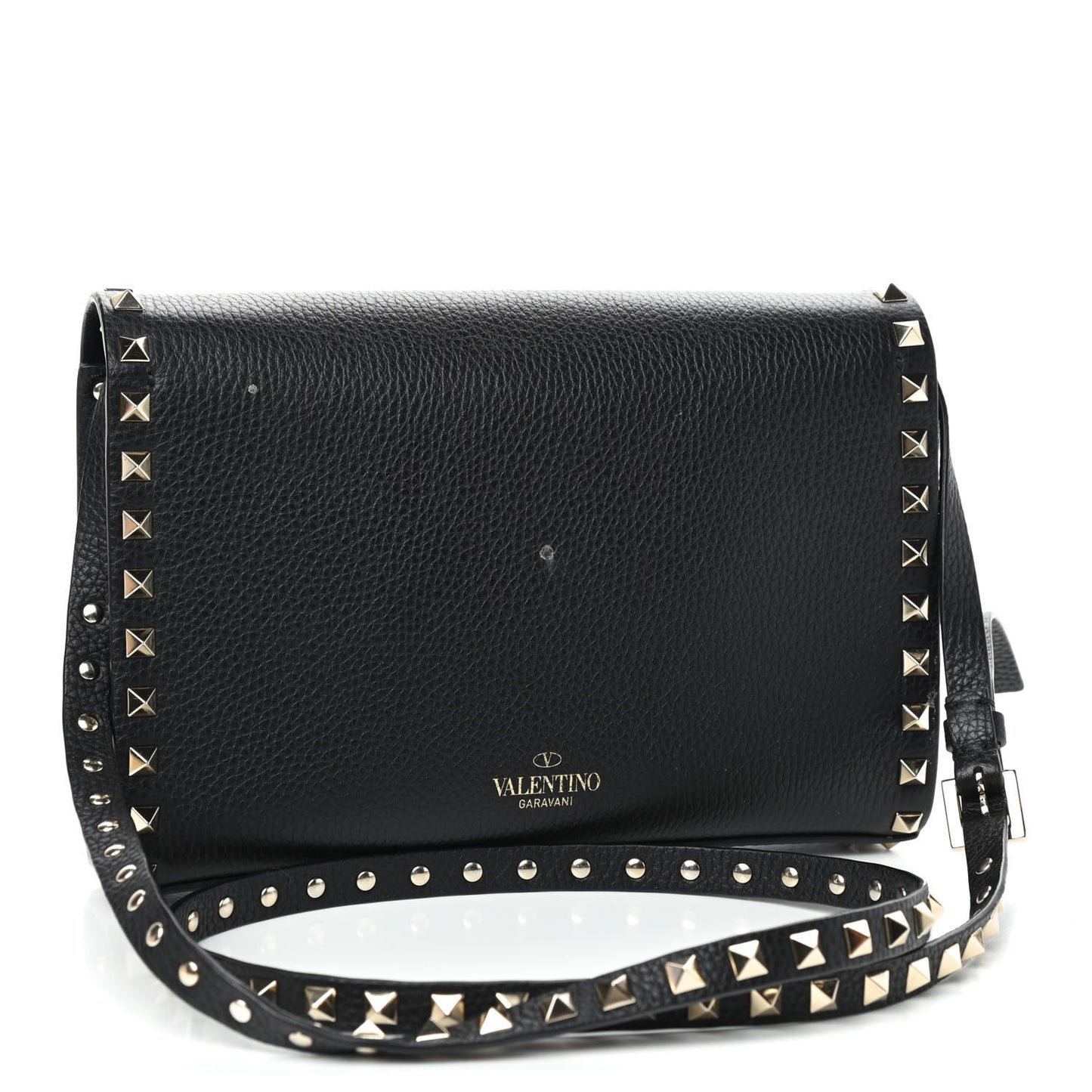 Pebbled Calfskin Medium Rockstud Flip Lock Crossbody Bag Black