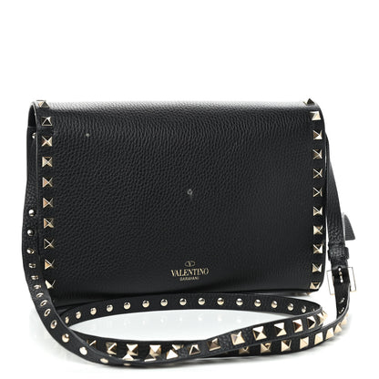 Valentino Garavani Pebbled Calfskin Medium Rockstud Flip Lock Crossbody Bag Black 3 of 12