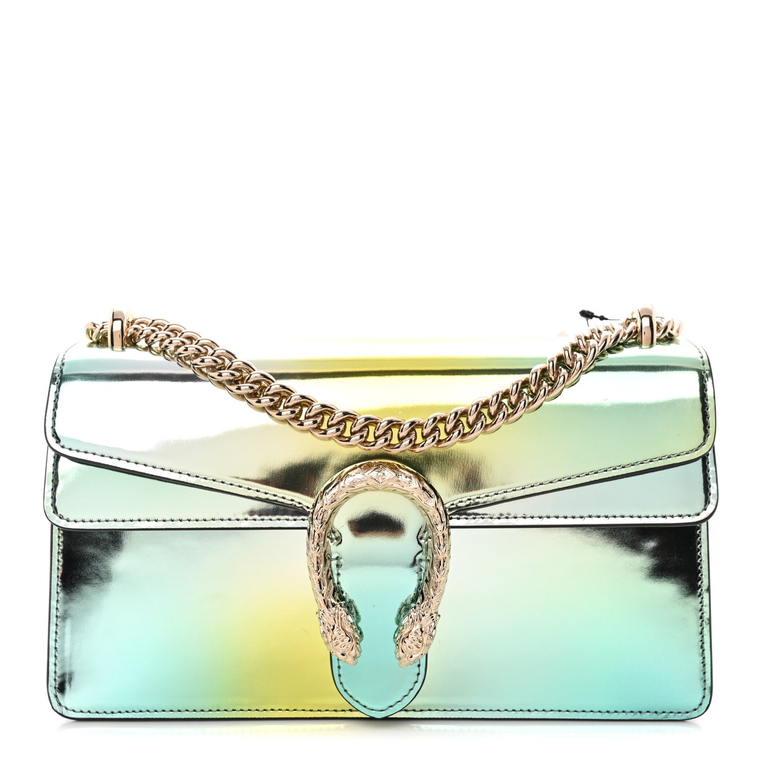 Gucci Piuma Shade Lux Mirrored Calfskin Small Dionysus Shoulder Bag Glacial Yellow Silver 1 of 11