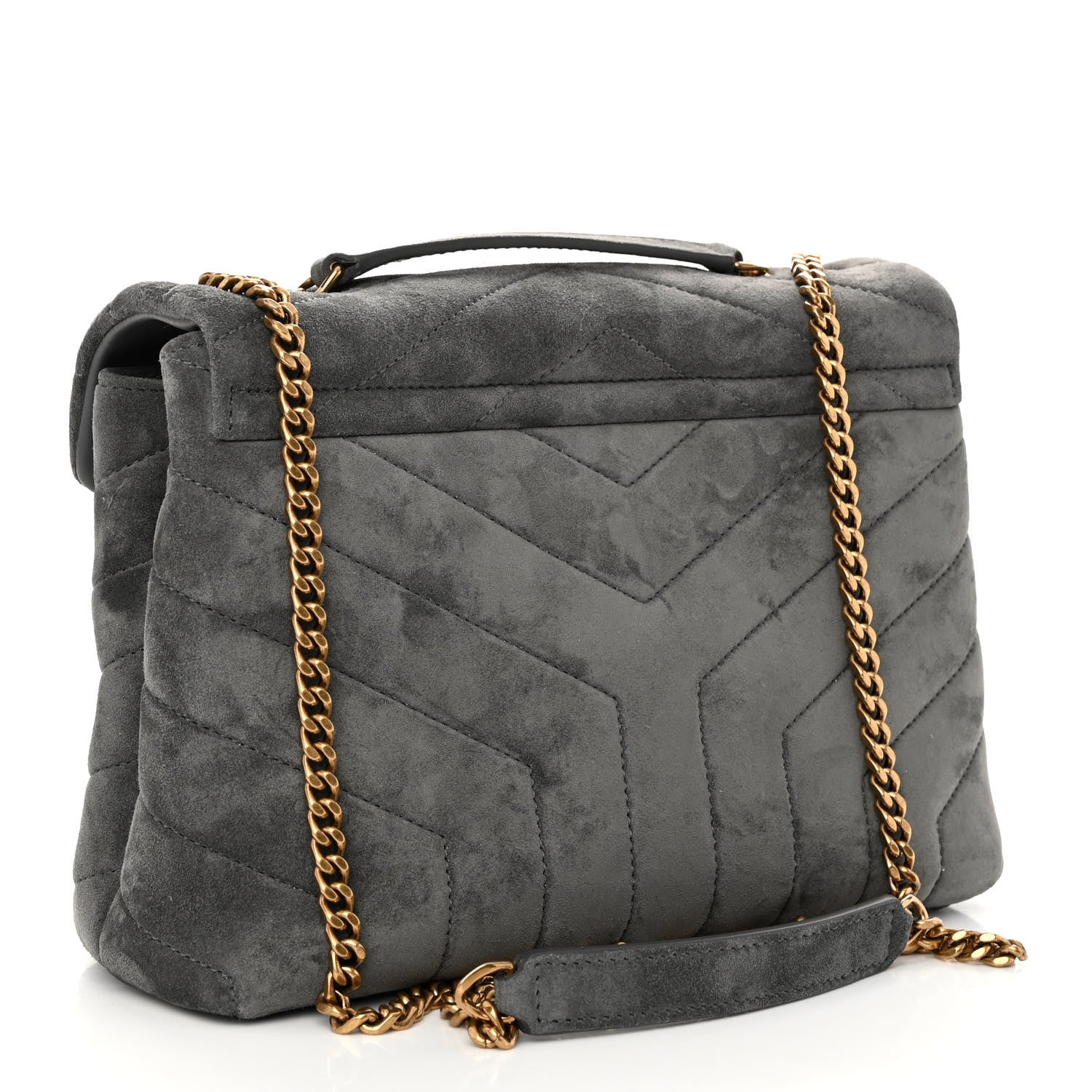 Saint Laurent Suede Calfskin Y Quilted Monogram Small Loulou Chain Satchel Storm 3 of 10