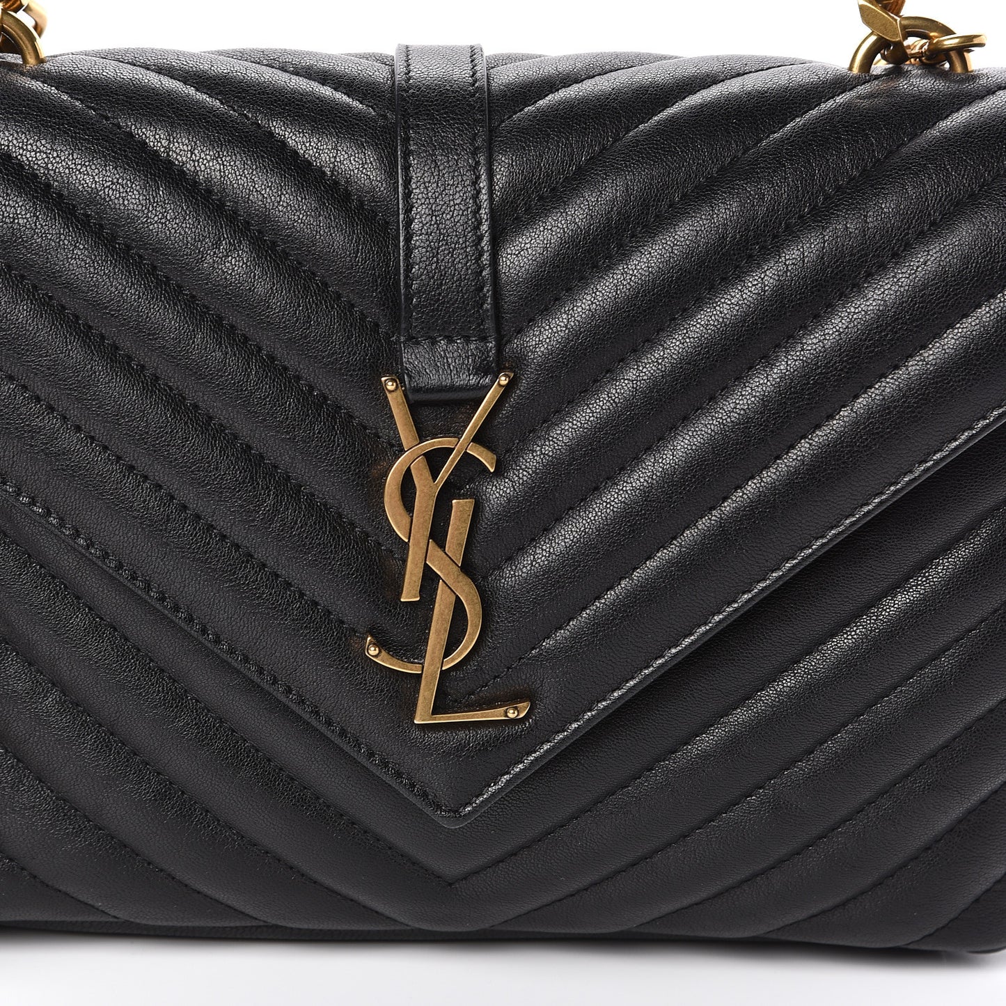 Sheepskin Matelasse Chevron Monogram Medium College Bag Black