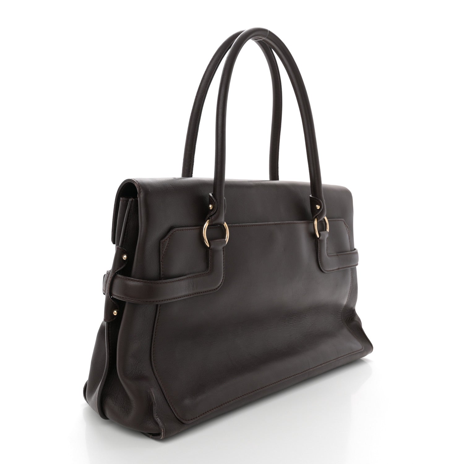 Salvatore Ferragamo Calfskin Gancini Top Handle Satchel Brown 3 of 12