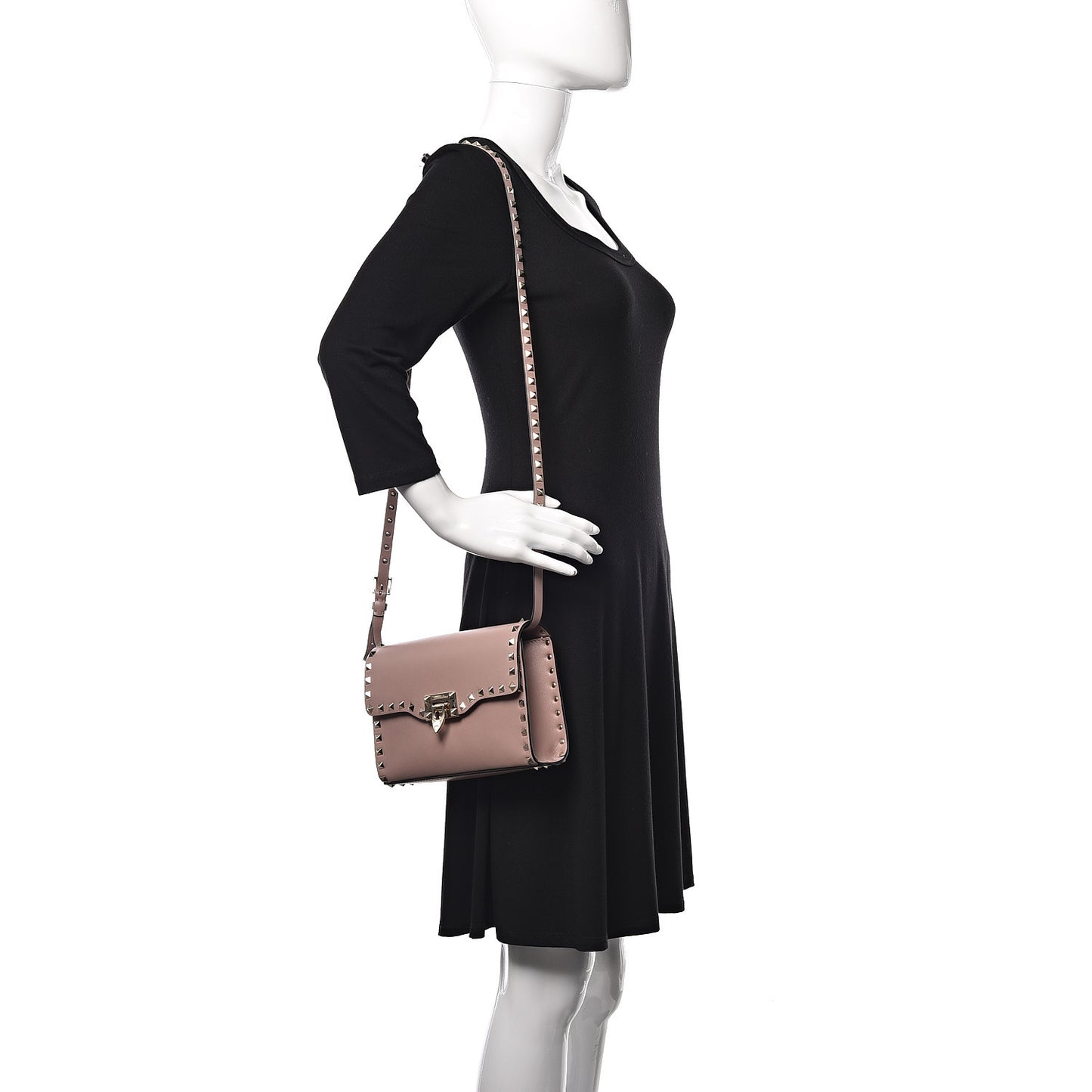Vitello Medium Rockstud Flip Lock Crossbody Bag Poudre