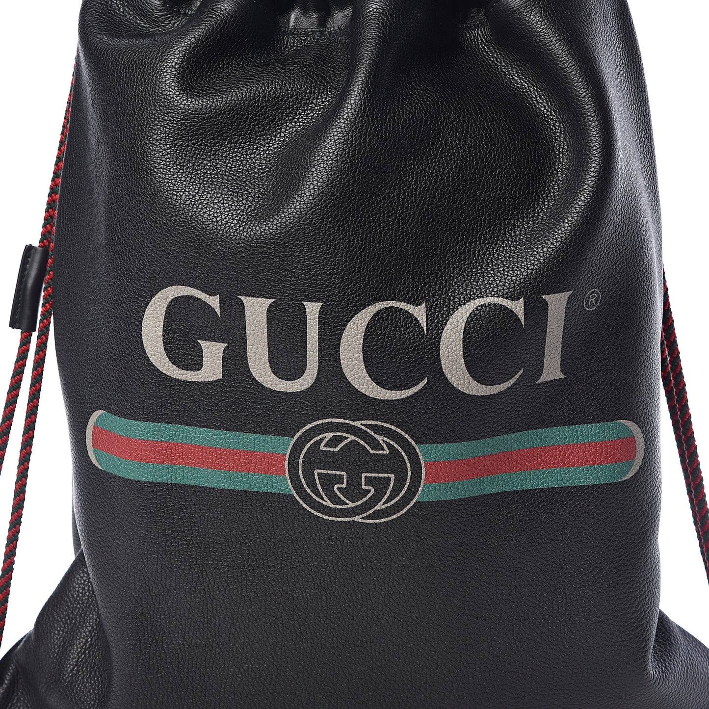 Calfskin Logo Drawstring Backpack Black
