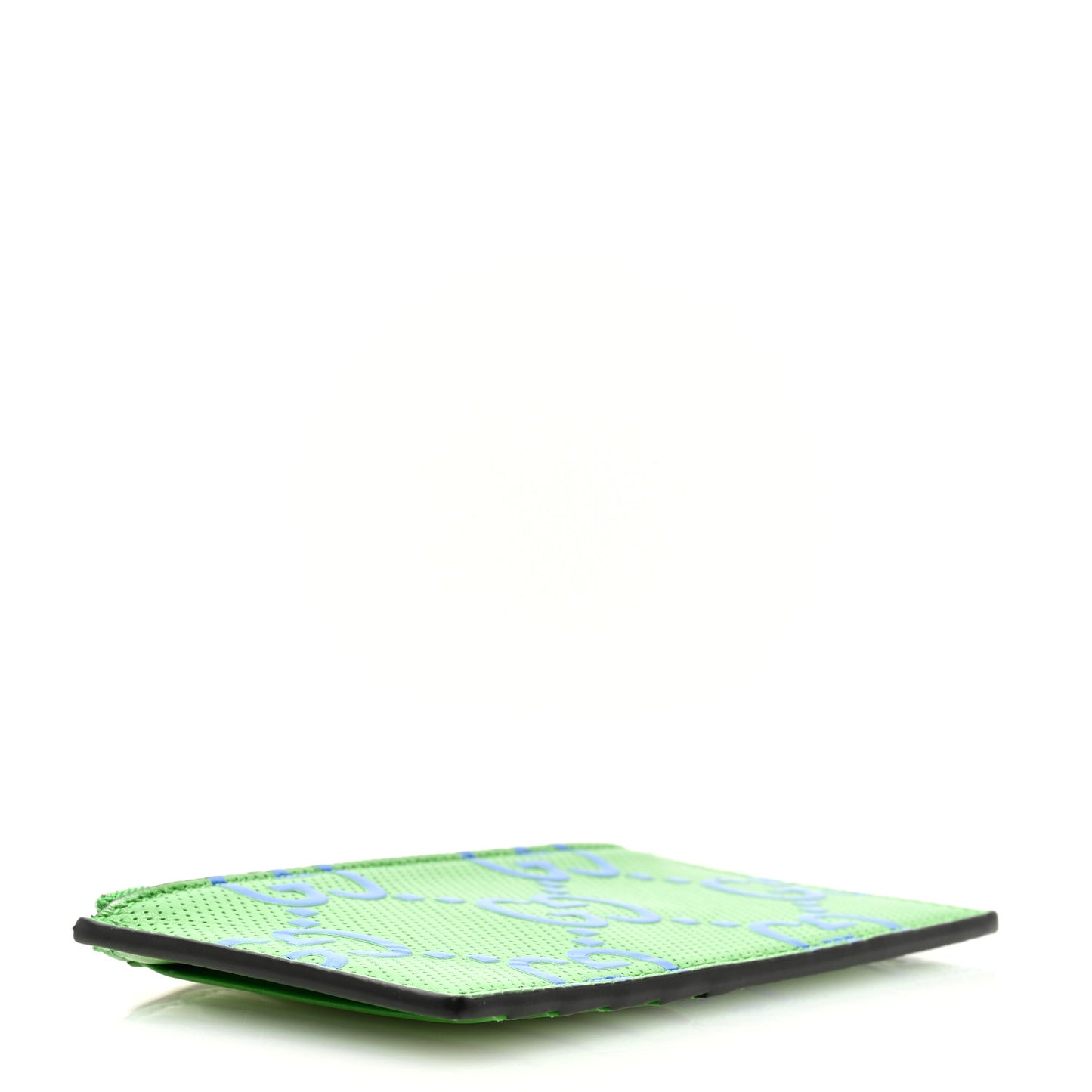 Calfskin GG Tennis Bi-Color Embossed Zip Wallet Joy Green Joy Blue