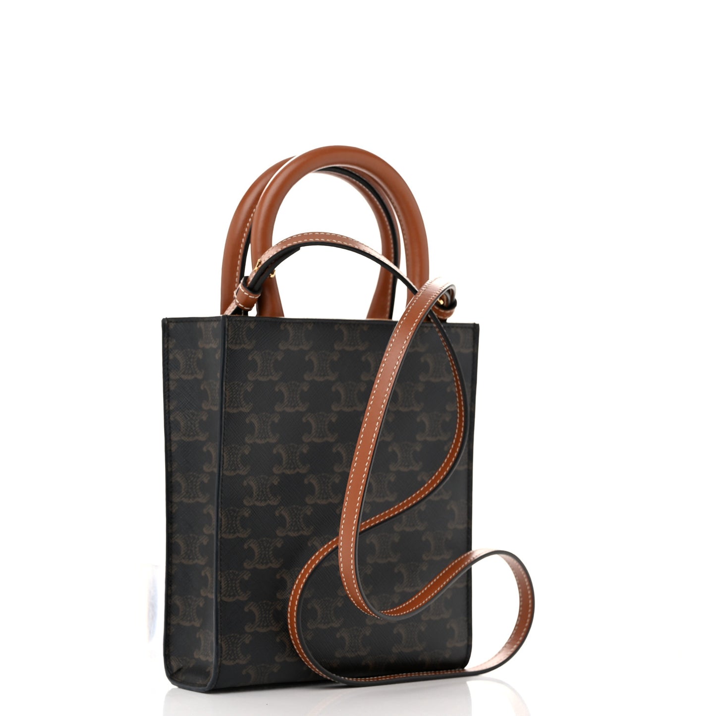 Triomphe Canvas Calfskin Mini Vertical Cabas Tan