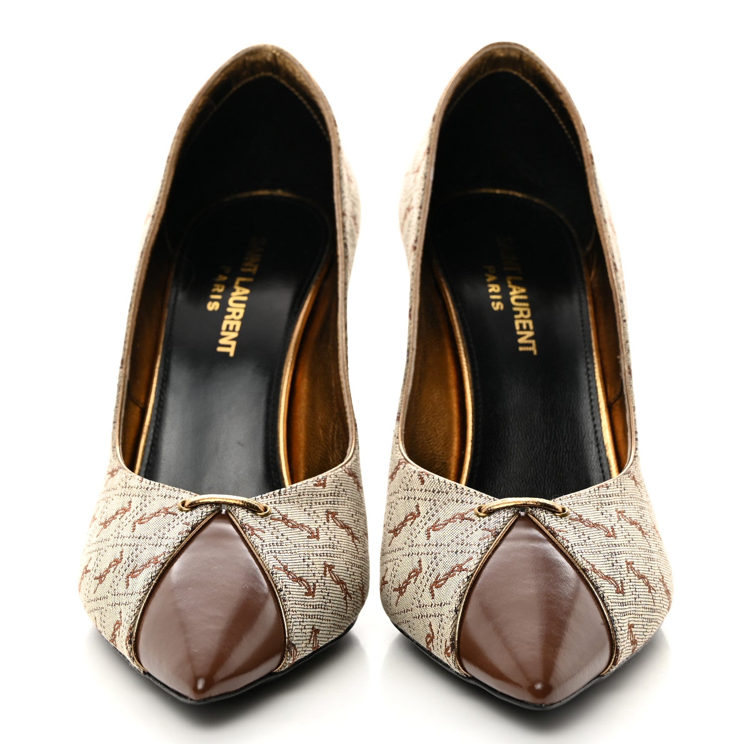 Saint Laurent Silk Blend Monogram Lola Cap Toe Pumps 37.5 Beige 2 of 9