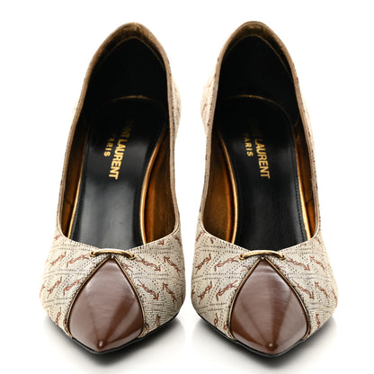 Saint Laurent Silk Blend Monogram Lola Cap Toe Pumps 37.5 Beige 2 of 9