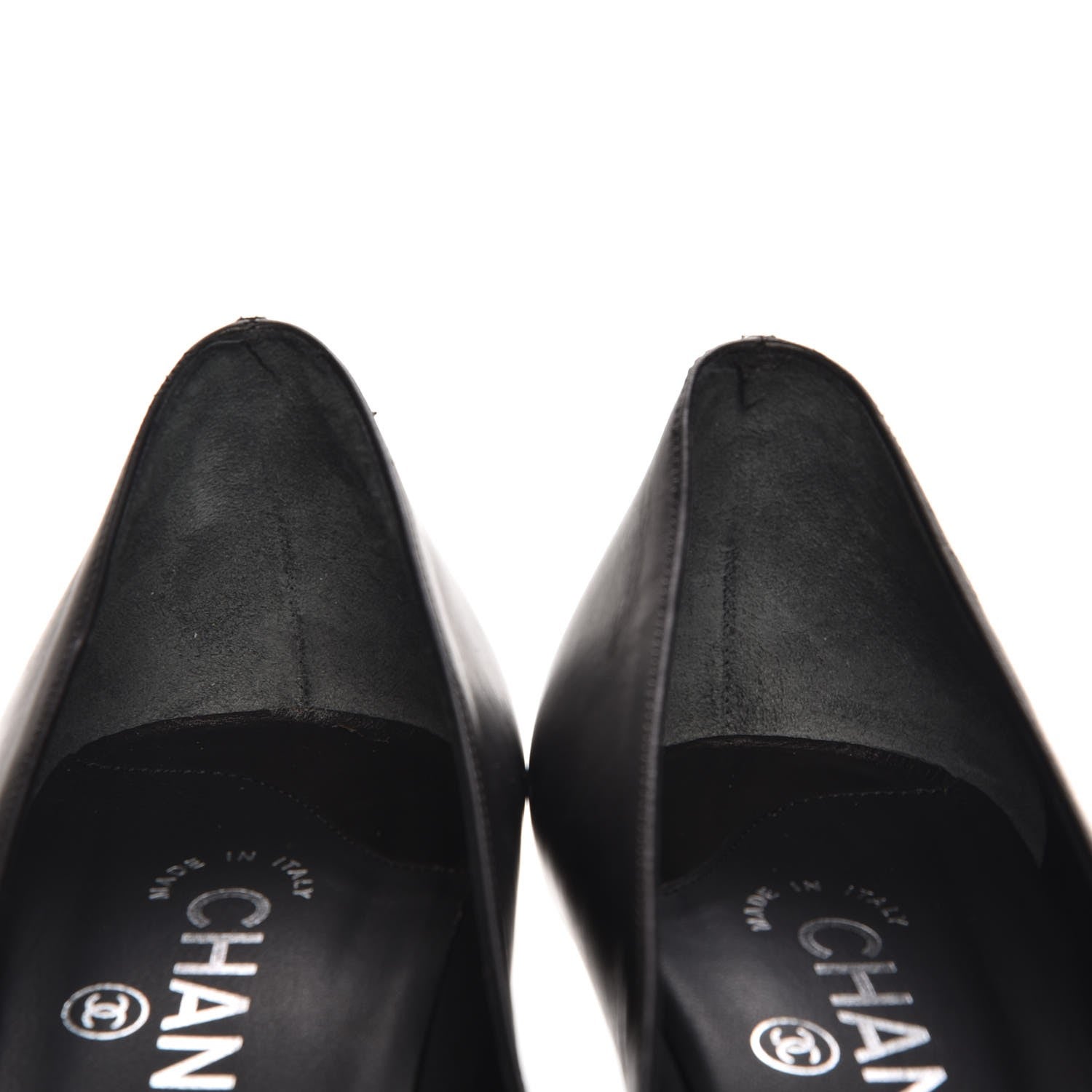 Chanel Calfskin Metal Cap Toe CC Pumps 38 Black 9 of 10