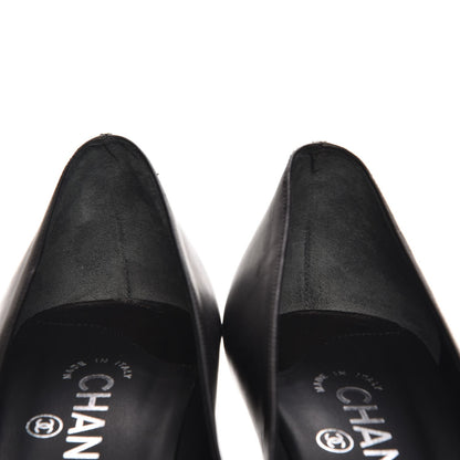 Chanel Calfskin Metal Cap Toe CC Pumps 38 Black 9 of 10