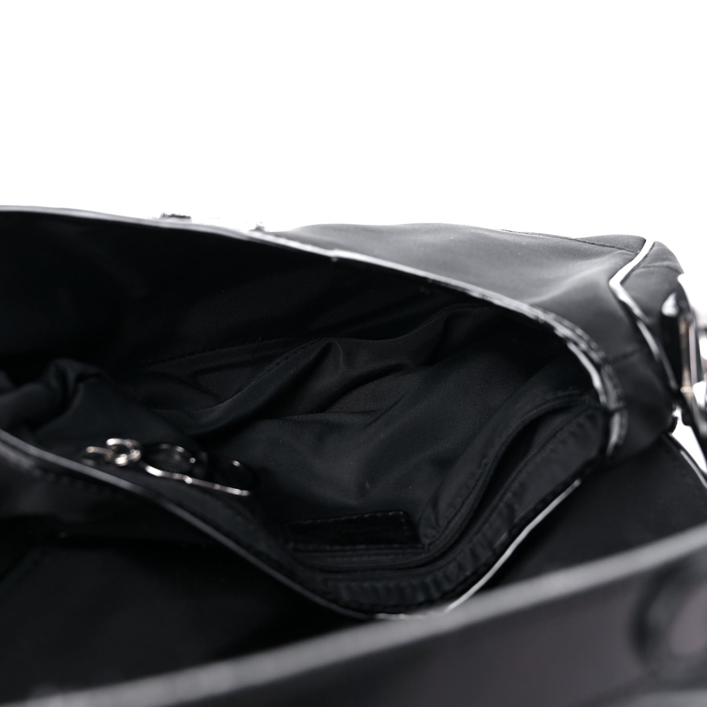 Canvas Patent Calfskin Saddle Bag Black