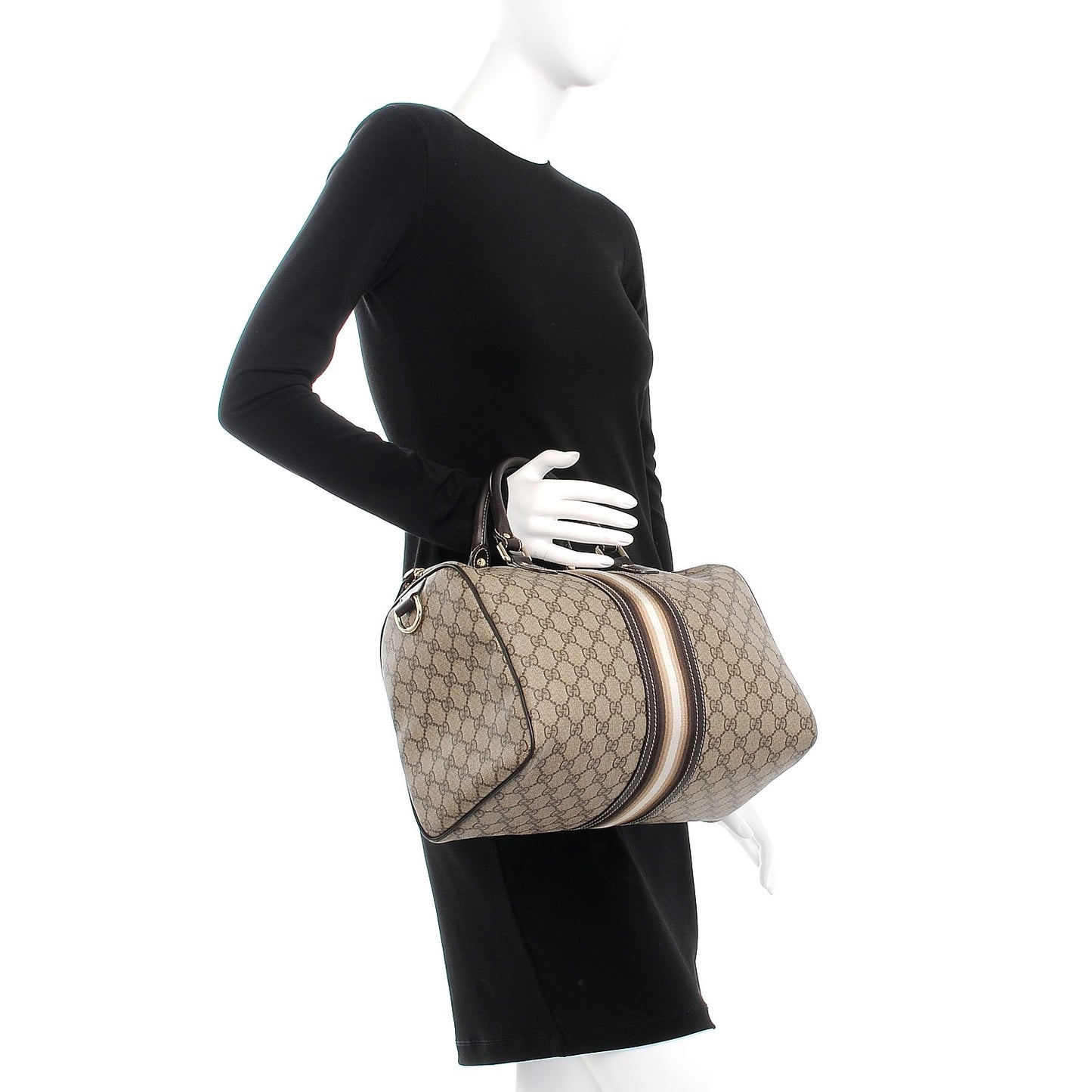 GG Plus Monogram Web Medium Joy Boston Dark Brown