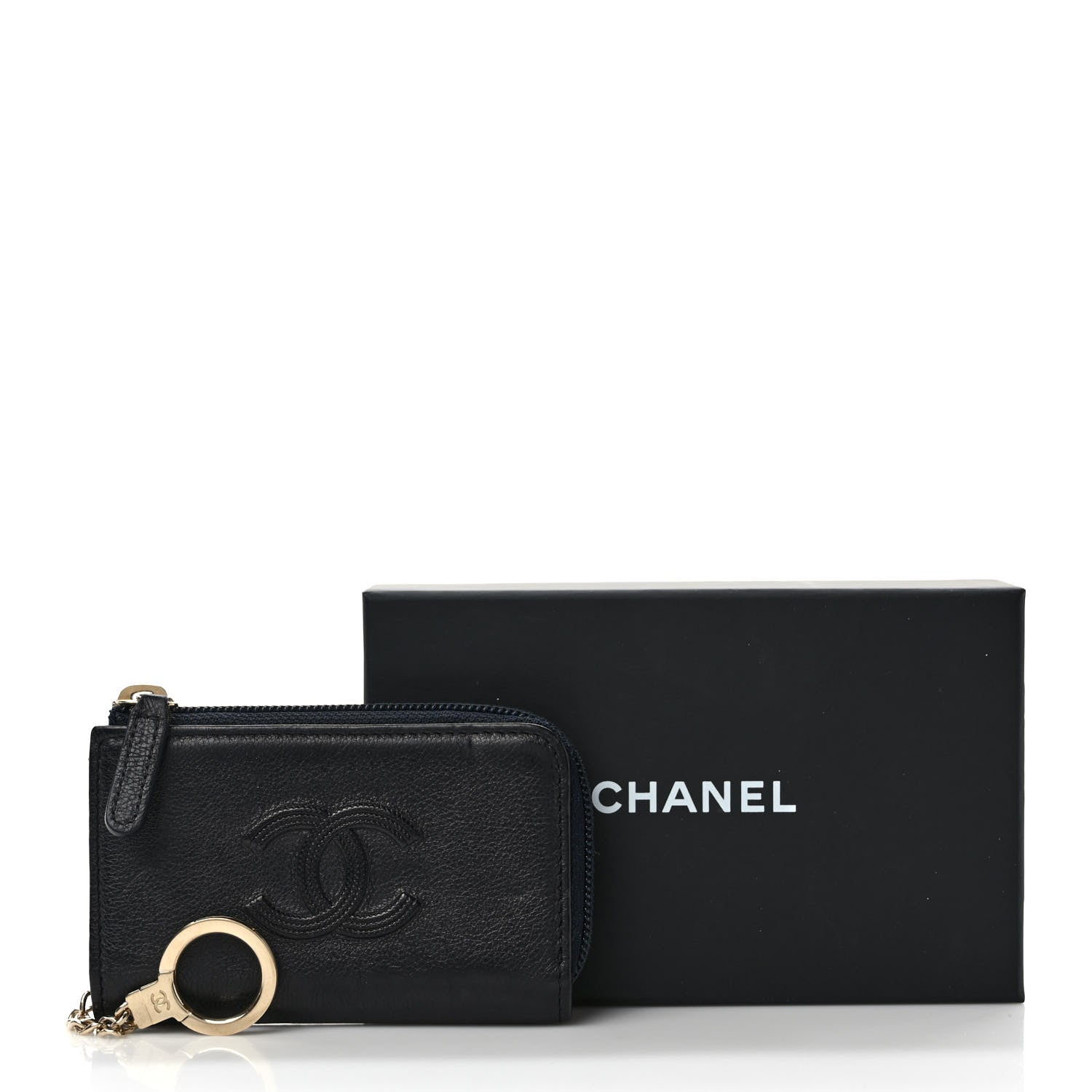 Chanel Calfskin Chain Embossed CC Key Holder Case Black 7 of 7