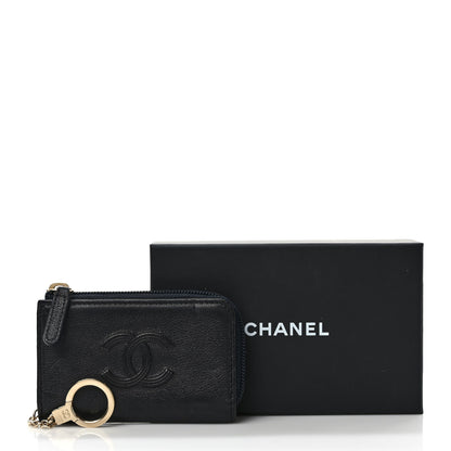 Chanel Calfskin Chain Embossed CC Key Holder Case Black 7 of 7
