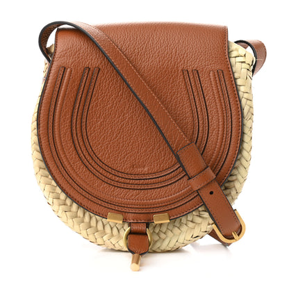 Chloe Raffia Small Grain Calfskin Small Marcie Basket Crossbody Tan 1 of 9