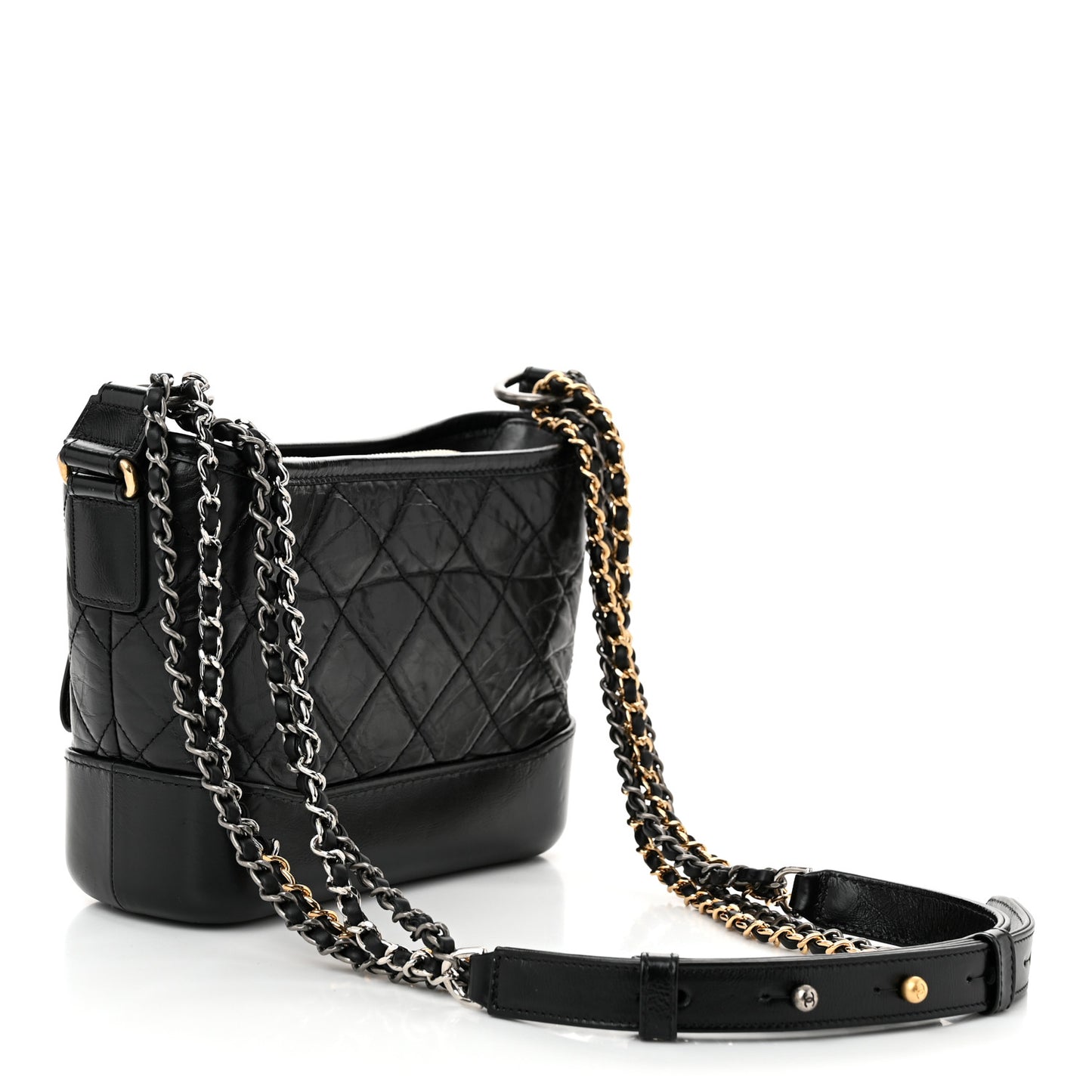 Aged Calfskin Quilted Small Gabrielle Hobo Black