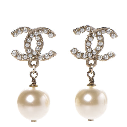 Chanel Pearl CC Drop Earrings Light Gold 1 of 5